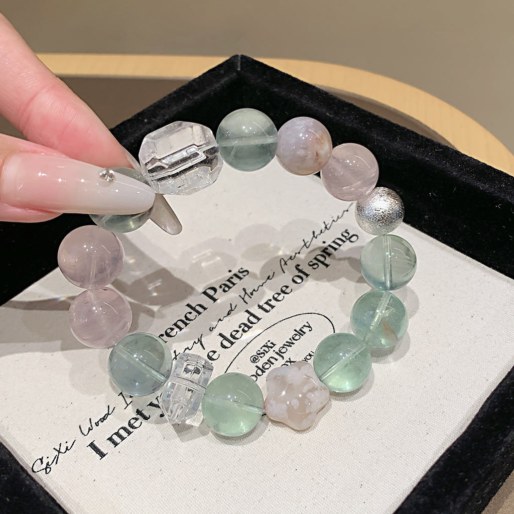 Natural Multi-Gemstone Crystal Bracelet Rose Quartz White Crystal Mixed Bracelet Niche Design Green Fluorite Bracelet Bracelet