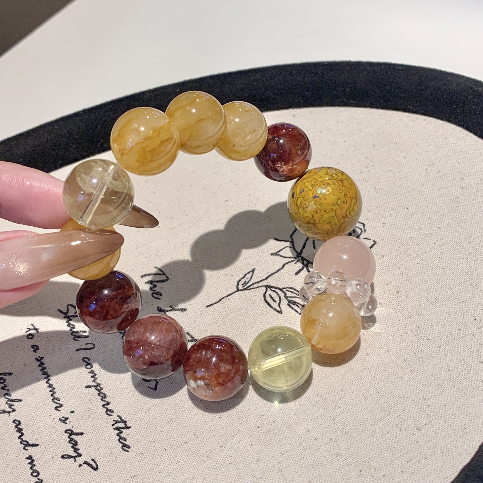 【Red Gum Flower】Natural Crystal Bracelet Hand Jewelry Beaded Crystal Bracelet Light Luxury High-end Feel Bracelet for Women
