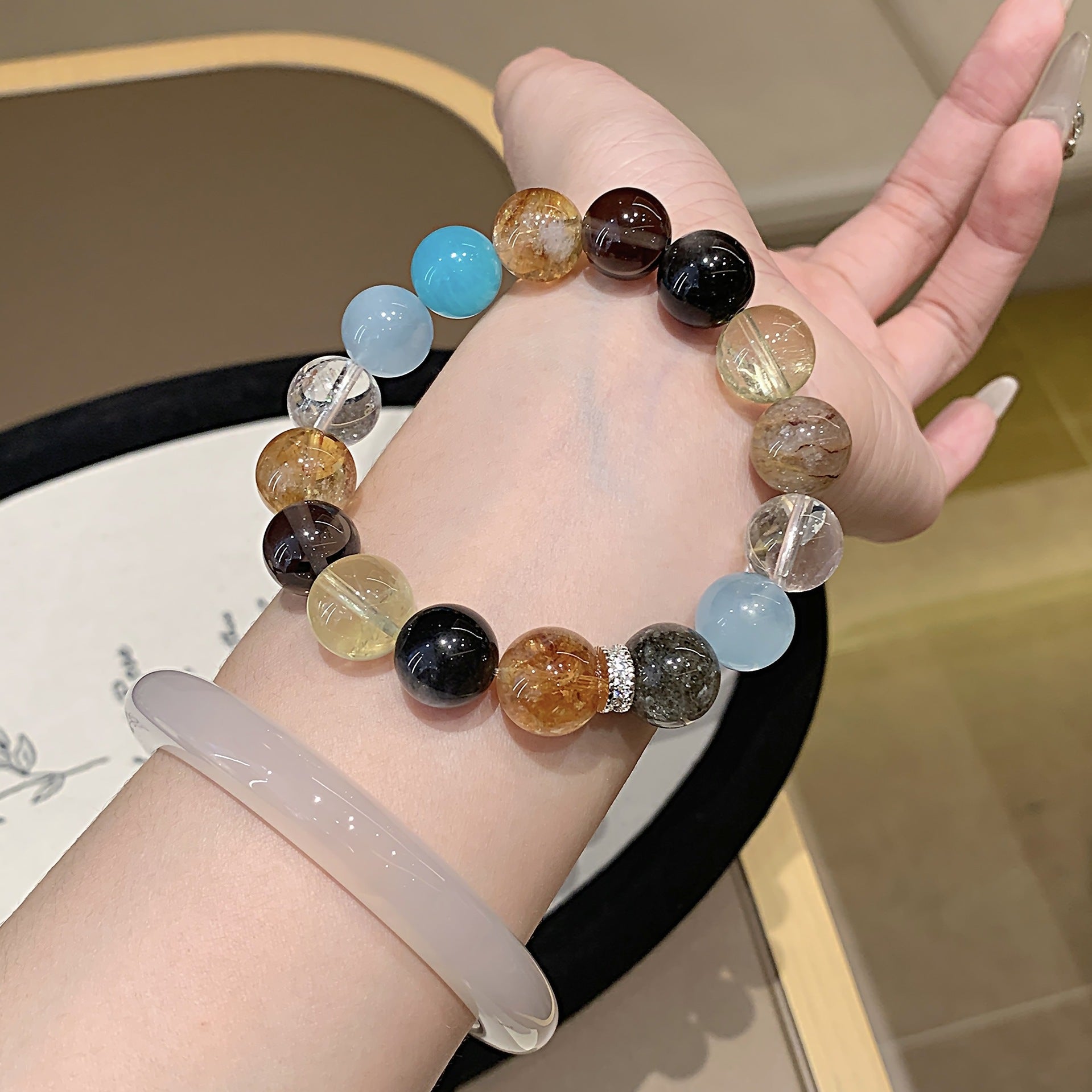 Original Design Natural Crystal White Crystal Bracelet TikTok Xiaohongshu Hot-Selling Light Luxury Natural Yellow Pagoda Crystal Bracelet