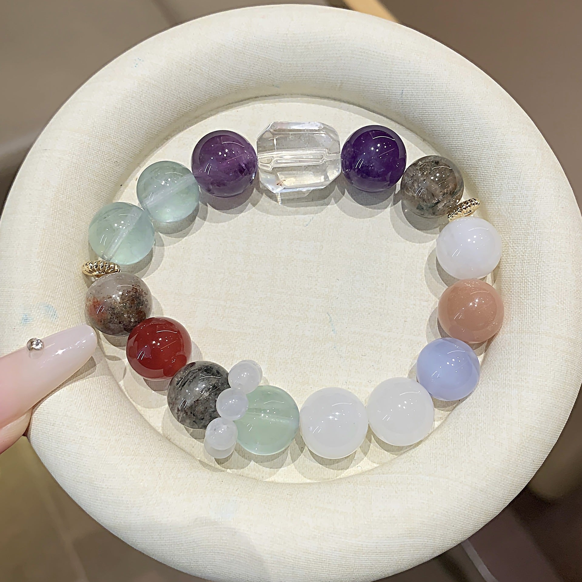Natural Crystal Bracelet Original Design Dopamine Rainbow Candy Large Crystal Hot Item White Ghost Bracelet