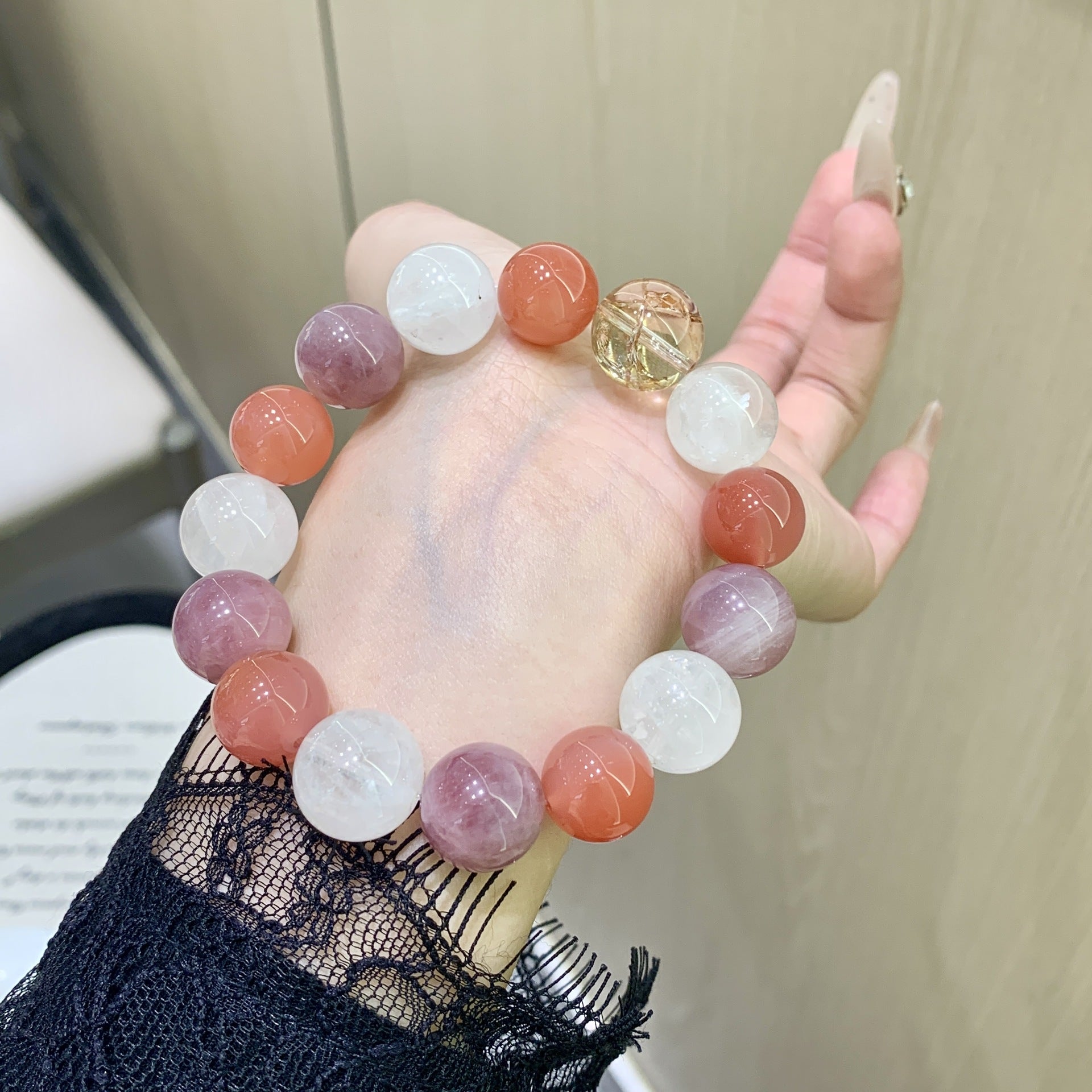 Natural Purple Horse Pink Multi-Gem Bracelet White Ghost Agate Dopamine Color Crystal Bracelet Natural Crystal Bracelet
