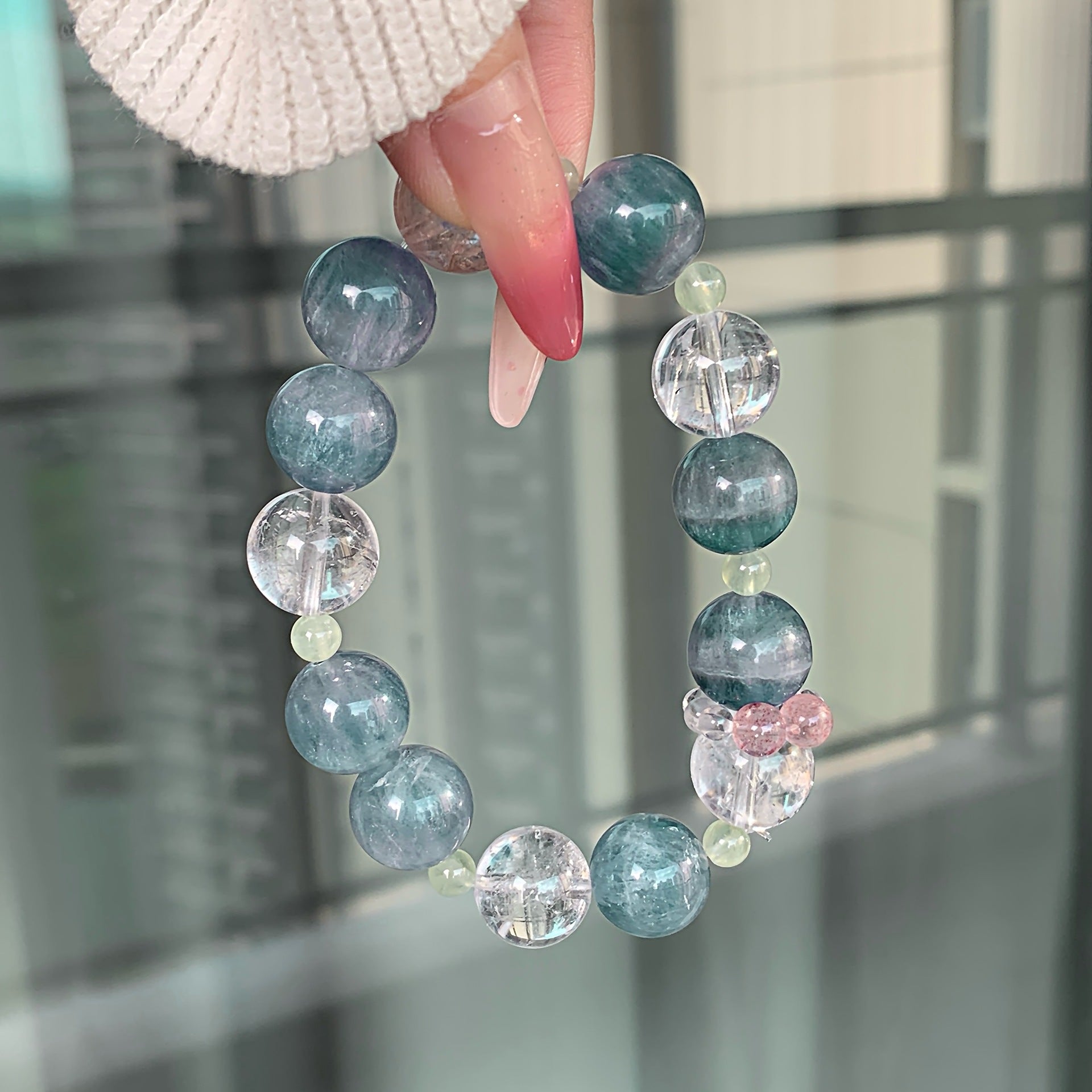 2025Autumn New Multi-Gem Bracelet Pure Body White Crystal Blue Green Crystal Beaded Bracelet for Women Blue-green Crystal Strand