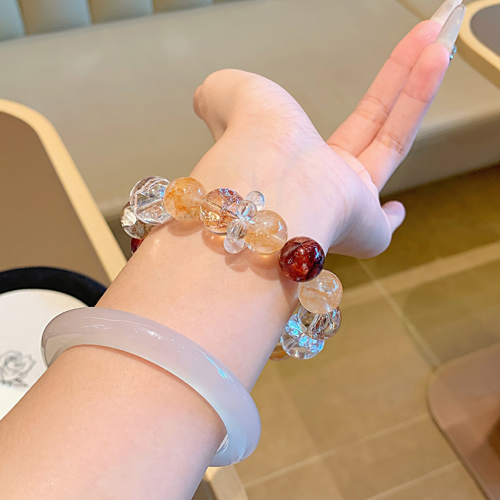 Gold foil explosion natural crystal bracelet Fortune Yellow Tiger Eye Bracelet Original Design Beaded Bracelet Gold Foil Explosion Bracelet