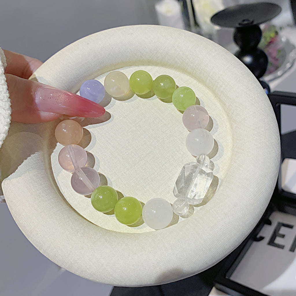 Natural Xiuyan Single Circle Dopamine Bracelet White Crystal Bracelet for Female Best Friend, Fresh Style Night Market Stall Crystal Beads