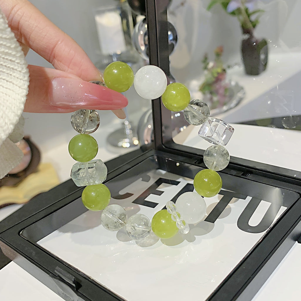 Natural Green Grape Milk Cap Xiuyan Multi-Gem Bracelet Scattered beads diy Crystal Bead Chain National Style Hot-Selling Crystal Bracelet