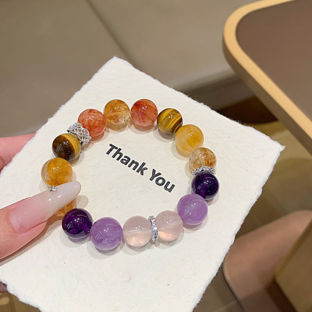 Milad Style Natural Honey Milk Cap Yellow Gum Flower Bracelet Amethyst Milk White Bracelet Transfer Beads Crystal Bracelet