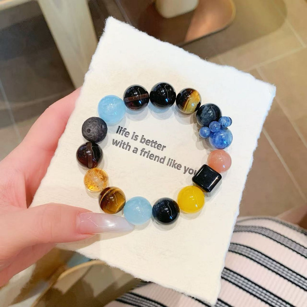 Internet Celebrity Style Natural Crystal Bracelet Lucky Yellow Tower Crystal Red Glue Flower Tiger Eye Stone Beaded Simple High-End Bracelet