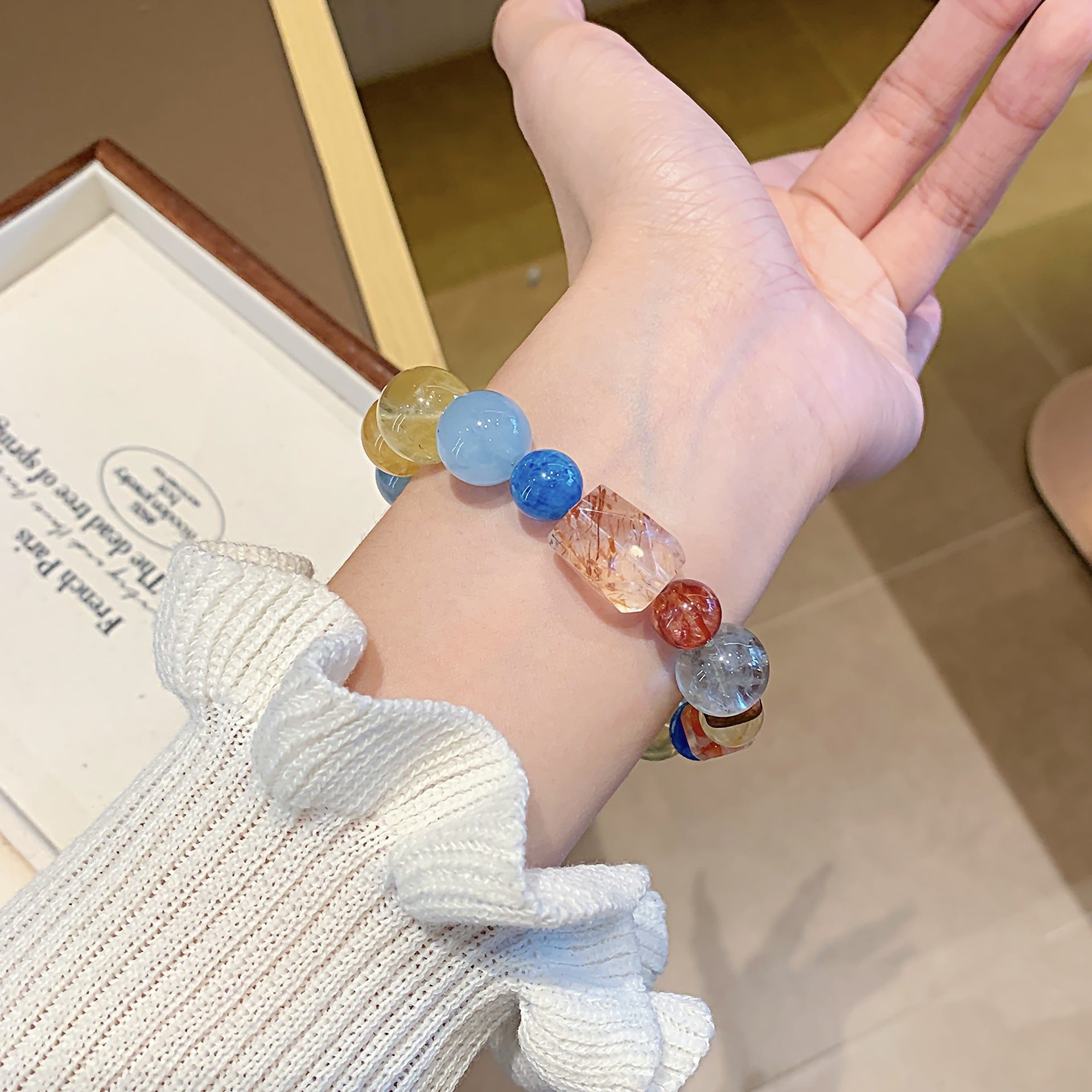 Original Natural Lemon Crystal Bracelet Rainbow Color Multi-Gem Bracelet Jewelry Natural Crystal Multi-Gemstone Bracelet