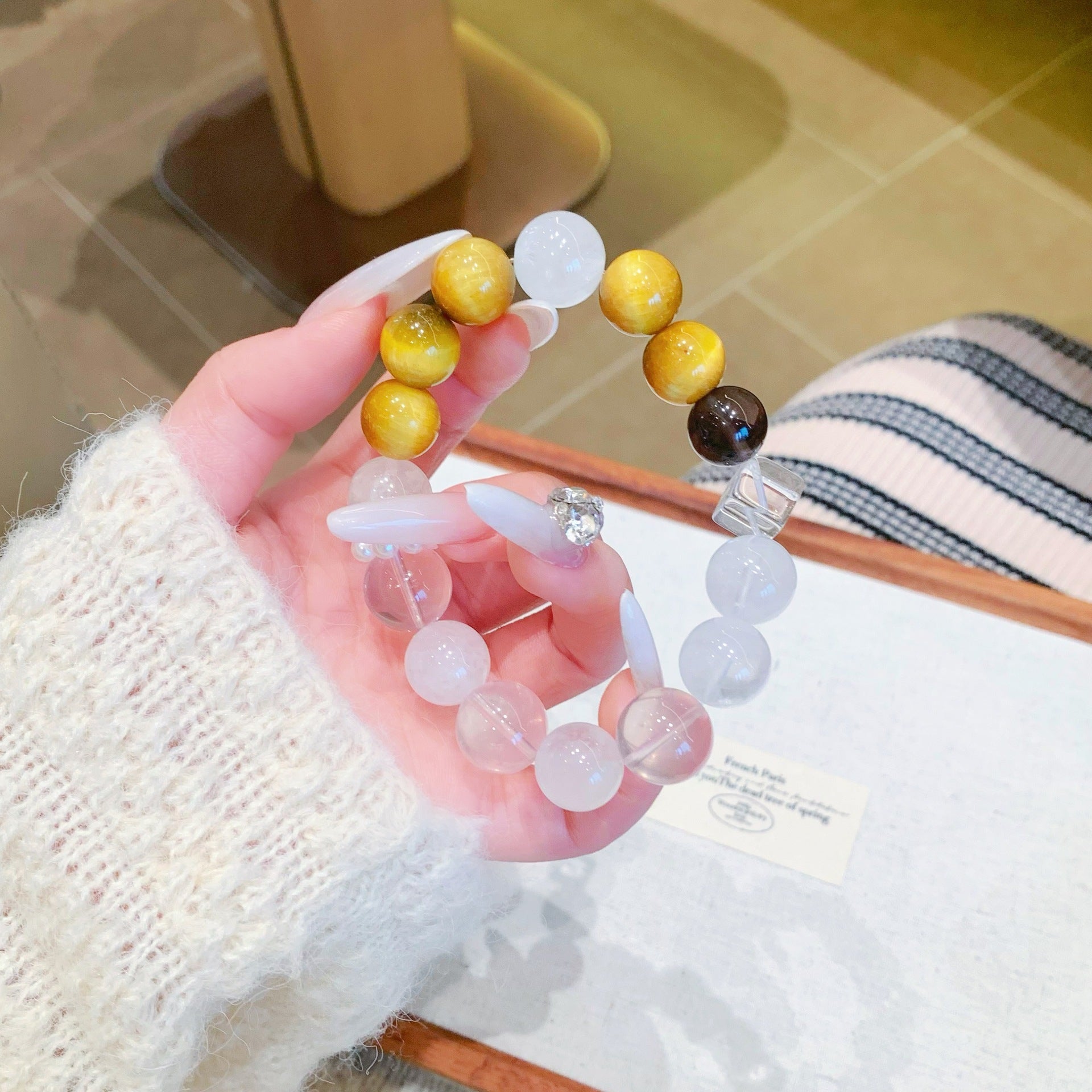 Natural Crystal Lucky Wealth Multi-Gem Bracelet Original Design White Phantom Yellow Tiger Eye Versatile Bracelet Crystal String Wholesale