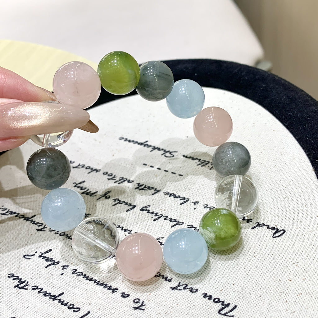 Gentle Pink Series DaZuobao Natural Pink Crystal Bracelet Large Particle Aquamarine White Crystal Women's Jewelry String