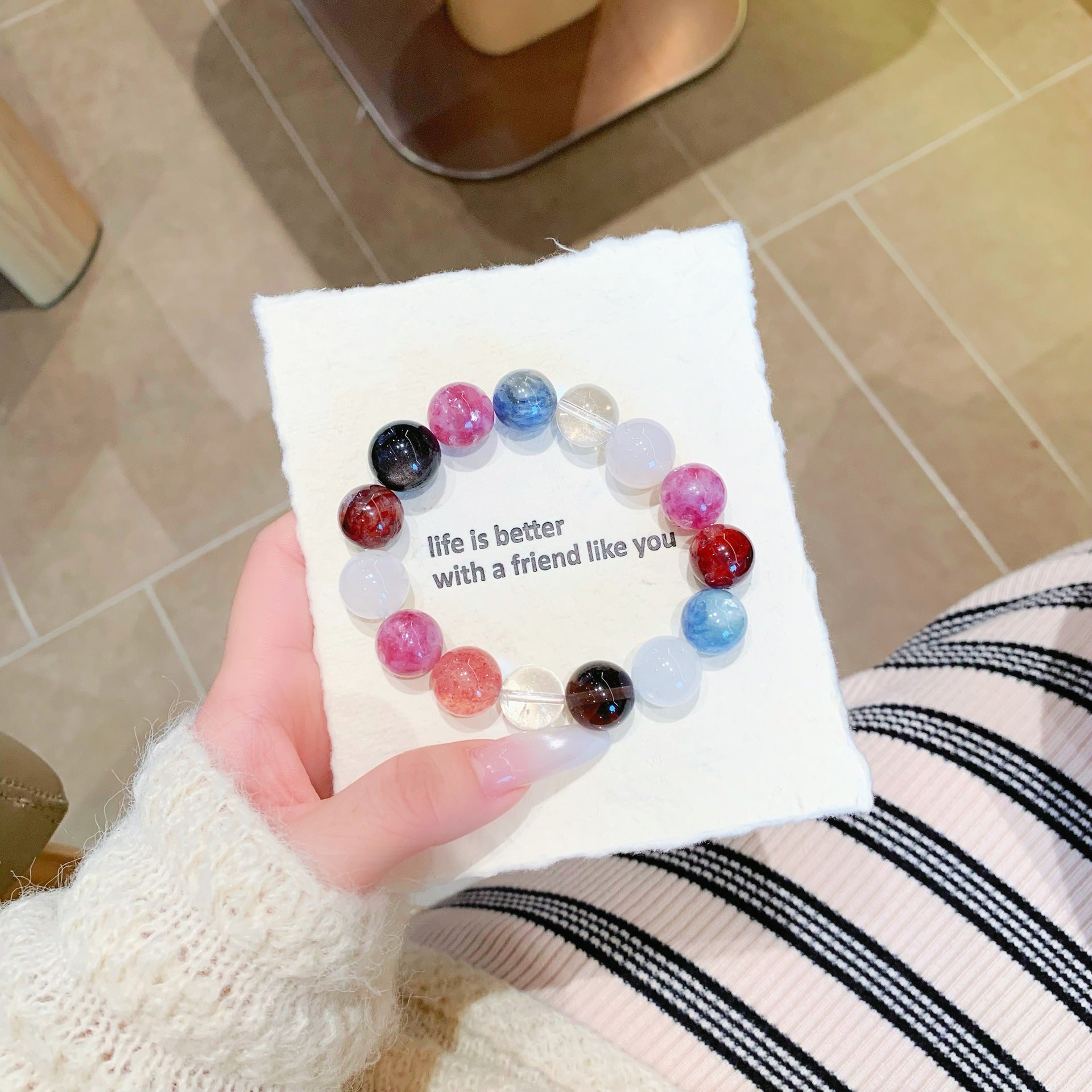 Natural Multi-colored Rainbow Bracelet Macaron Large Round Beads Single Ring Bracelet Winter DIY Designer Bracelet