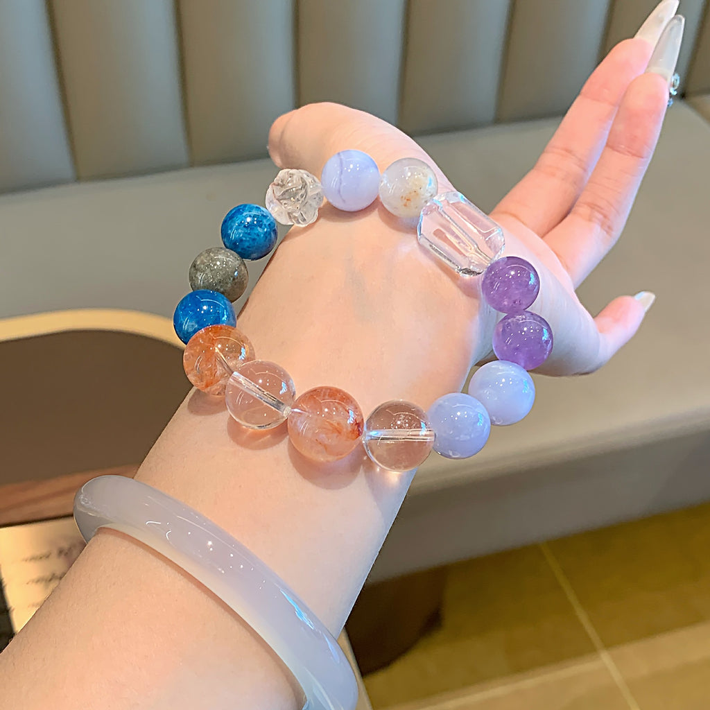 Natural Multi-Gemstone Crystal Bracelet Yellow Gum Flower Matching Blue Vein Agate Crystal Bracelet Jewelry Blue Veined Agate Bracelet