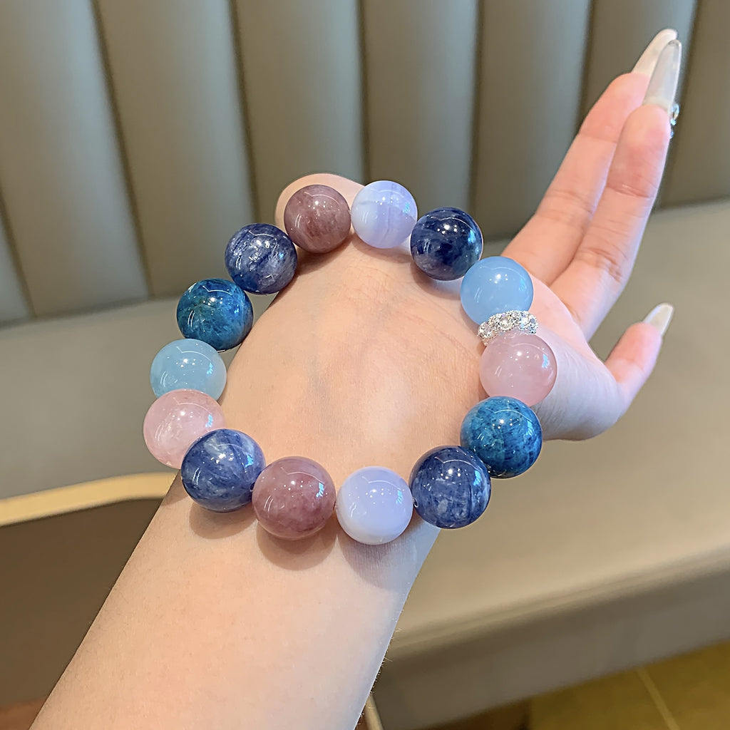 Natural Crystal Round Bead Multi-Gem Bracelet Creative Hand Jewelry Chain Matching Combination Energy Stone Aquamarine Crystal Bracelet