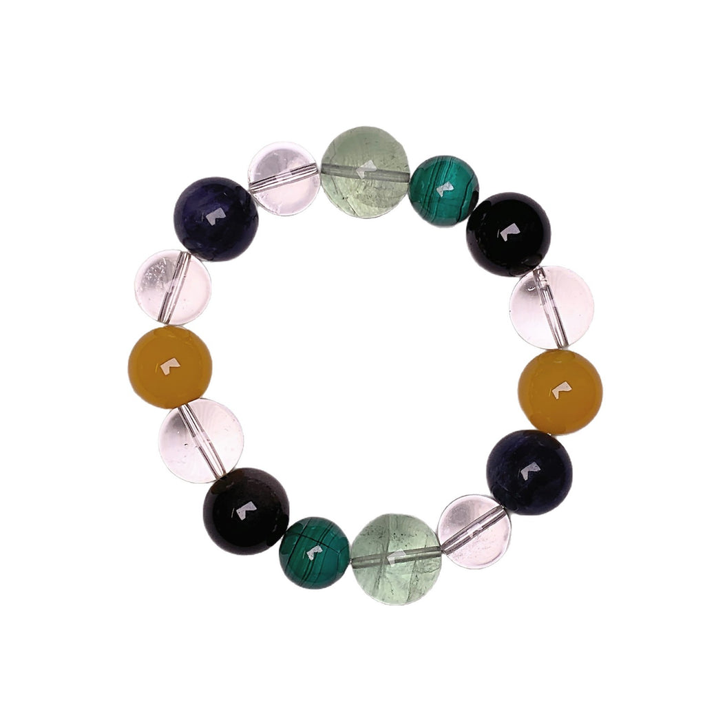 Large Natural Stone Bracelet Moonstone Citrine Tiger Eye Purple Phantom White Crystal Multi-Gem Bracelet Crystal Bracelet