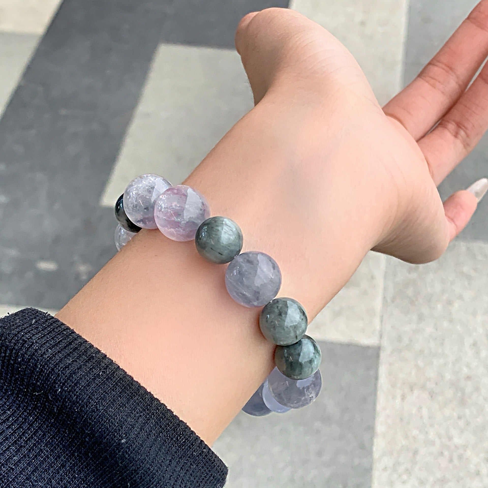 Natural Blue Green Fluorite All-Match Bracelet Niche Design Bracelet Jewelry String Blue and Green Fluorite Natural Crystal Bracelet