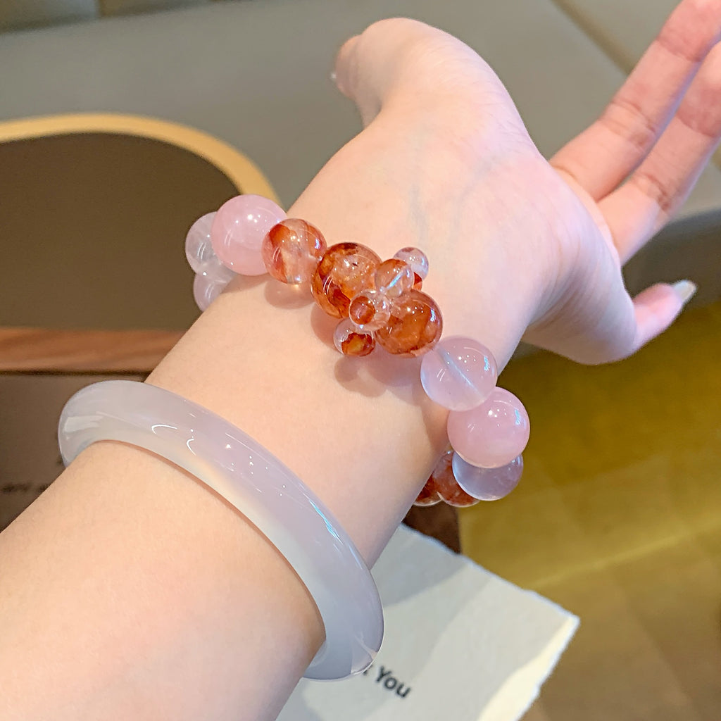 Large Particle Pure Natural Crystal Red Agate Flower Bracelet Energy Stone Genuine Exquisite Women's Jewelry Gift for Girlfriend