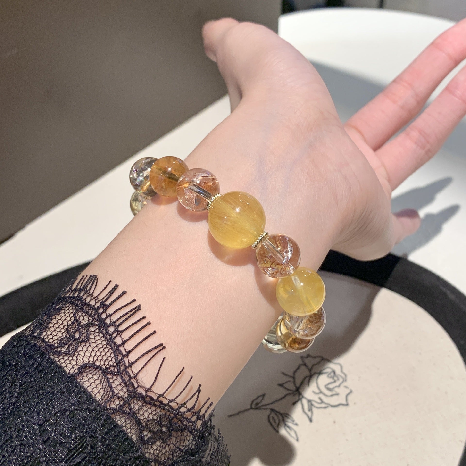Natural Crystal Wholesale Hand Jewelry String Paired with Natural Lemon Quartz Wealth-Attracting Beads Original Design Yellow Pagoda Crystal Bracelet