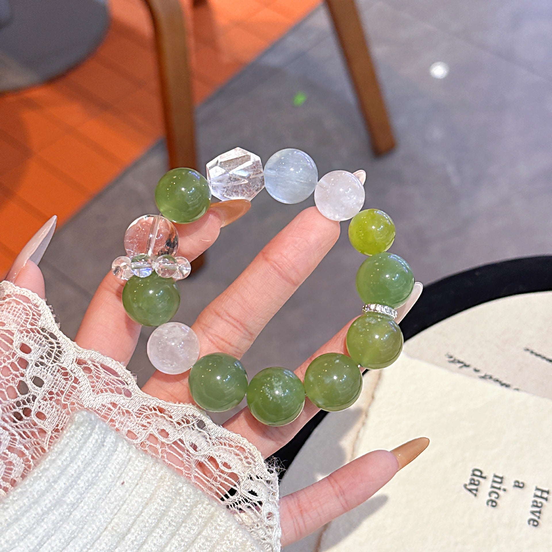 Natural Crystal Bracelet Green Grape Milk Cap Xiuyu Crystal White Phantom Large Particles Handmade Jewelry Wholesale for Live Streaming E-commerce