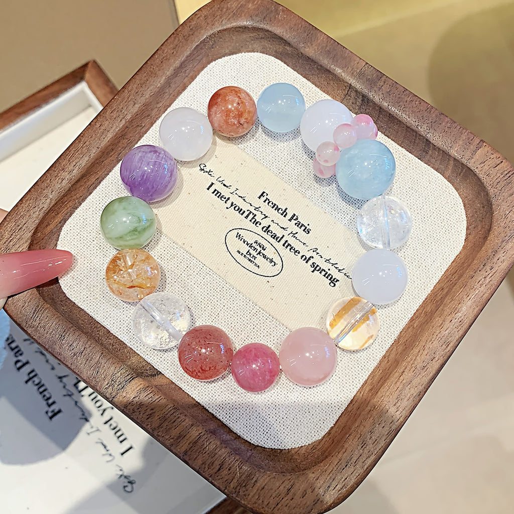 Colorful Candy Natural Multi-Gemstone Bracelet for Women Aquamarine Bracelet Wealth Attraction Lucky Charm Jewelry Original Design Bracelet