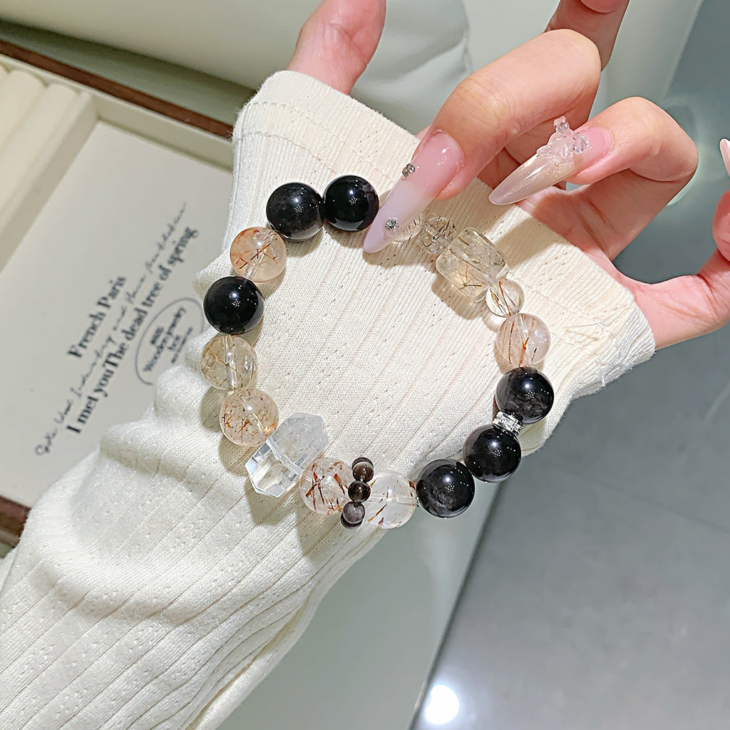 Black Gold Super Seven Natural Crystal Bracelet Light Luxury Niche High-End Black Gold Super Seven Bracelet Wholesale Crystal Bracelets