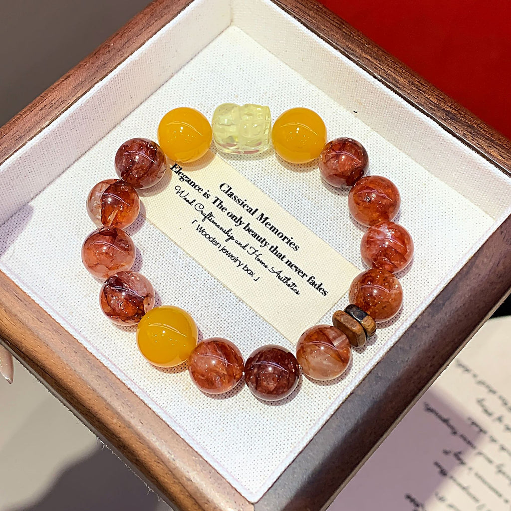 Natural Red Gum Flower Melaleuca Phantom Crystal Bracelet for Women Fashionable National Style New Chinese Style Niche Versatile High-end Bracelet