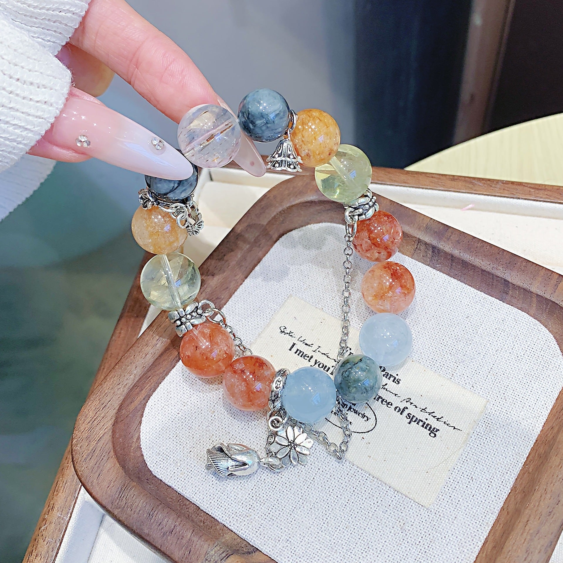 Natural Red Gum Flower Crystal Bracelet Red Gum Flower Unisex Round Beads diy Bracelet Hot-Selling Handmade Jewelry String