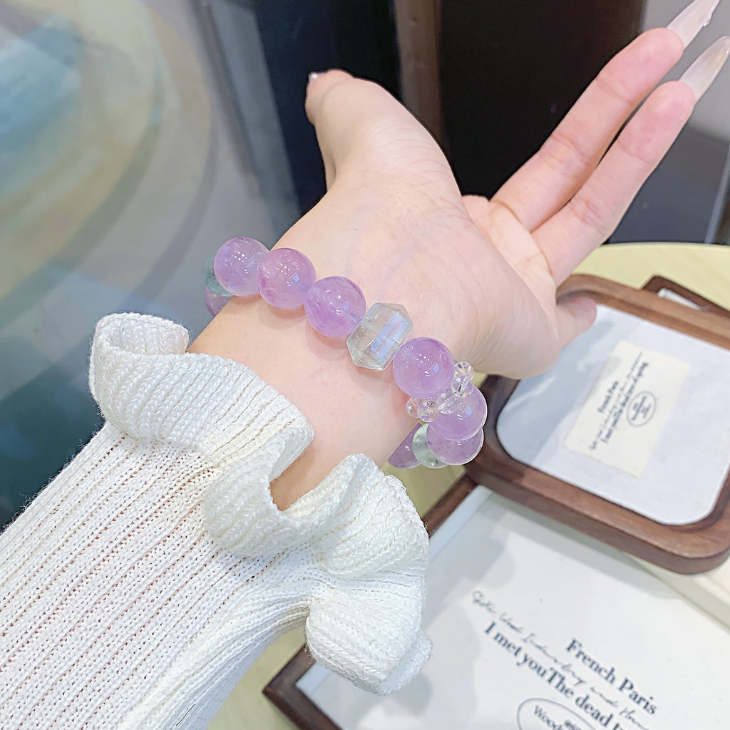 Cross-border natural crystal beaded bracelet Amethyst Bracelet Jewelry diy Simple Natural Amethyst Beaded Necklace for Women