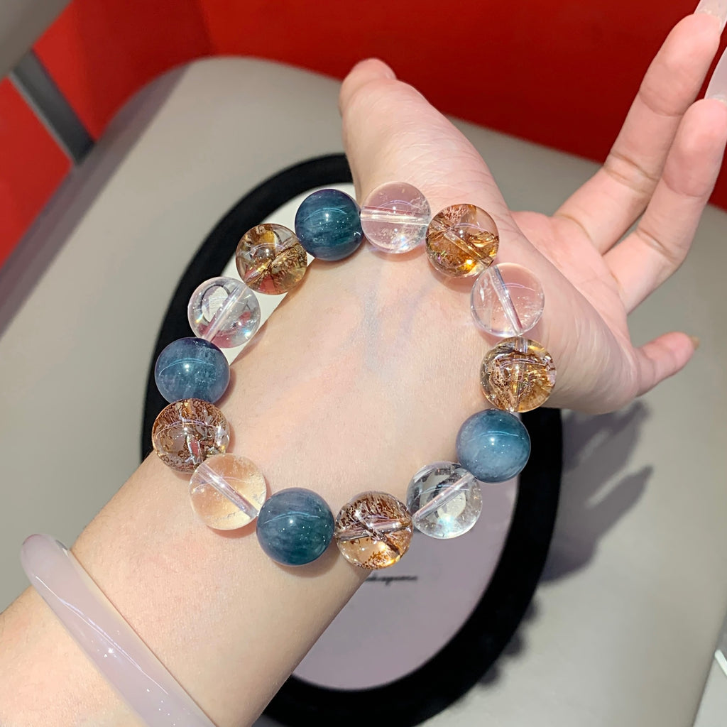 Natural White Crystal Bracelet Pair with Gold Foil Explosion Original Design New Cross-Border Hot-Selling Bracelet Crystal Bracelet