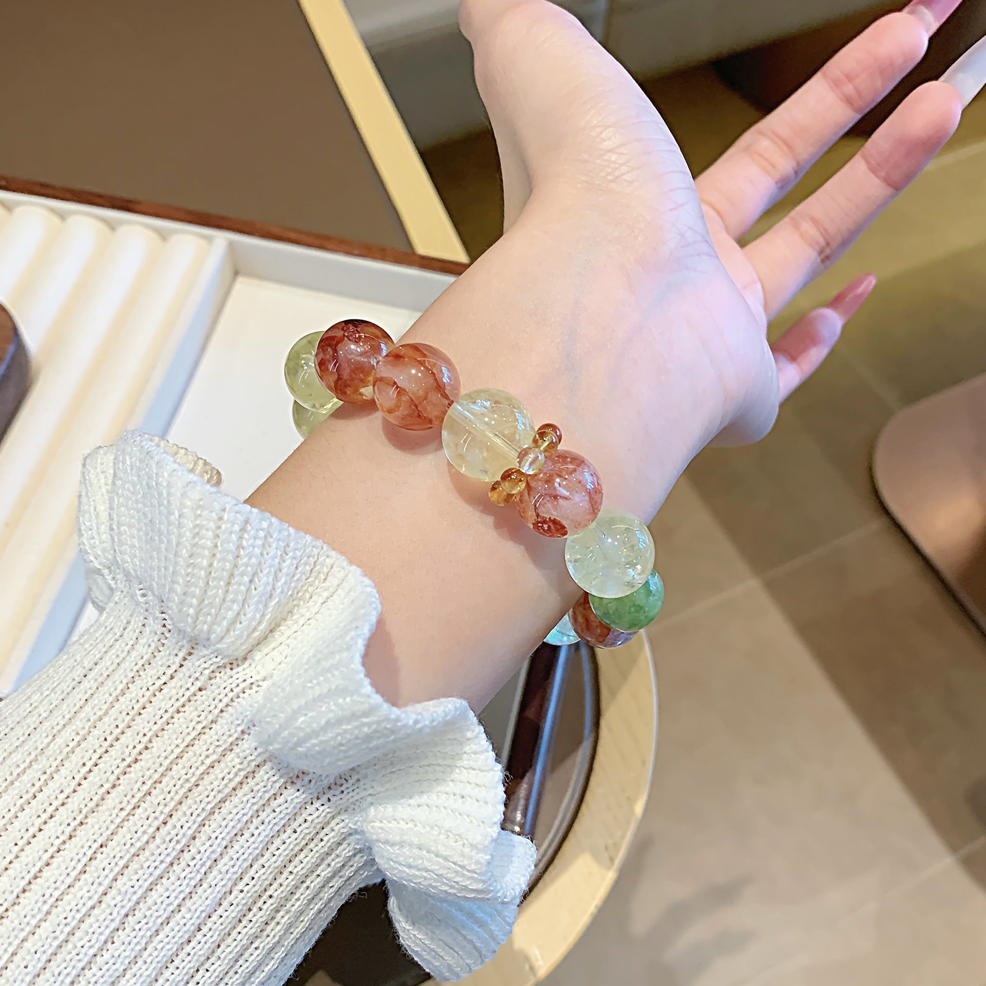 Original Natural Exquisite Multi-Gemstone Crystal Bracelet Dopamine Lemon Crystal Bracelet Niche Light Luxury Design Crystal Beads