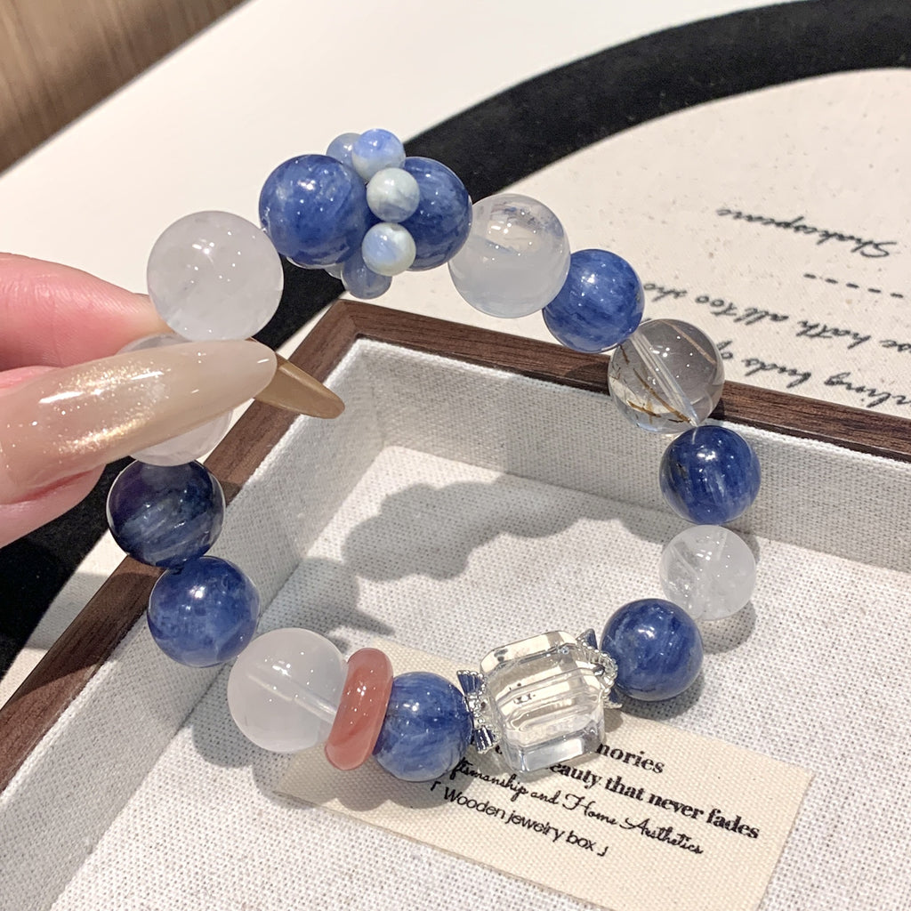 Natural Crystal Bracelet White Phantom with Blue Crystal Niche Original Design Crystal Strand Xiaohongshu Same Style Bracelet