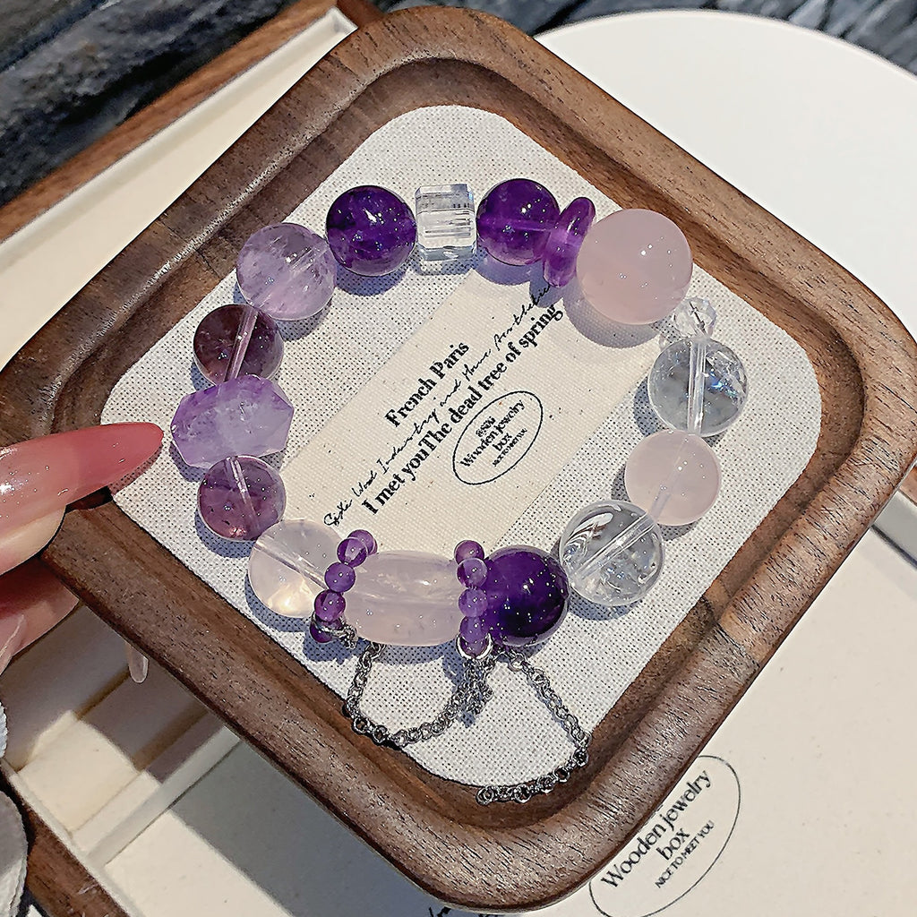 Natural Amethyst with White Phantom Pink crystal DIY Original Minimalist Style Crystal Chain Wholesale Crystal Bracelets