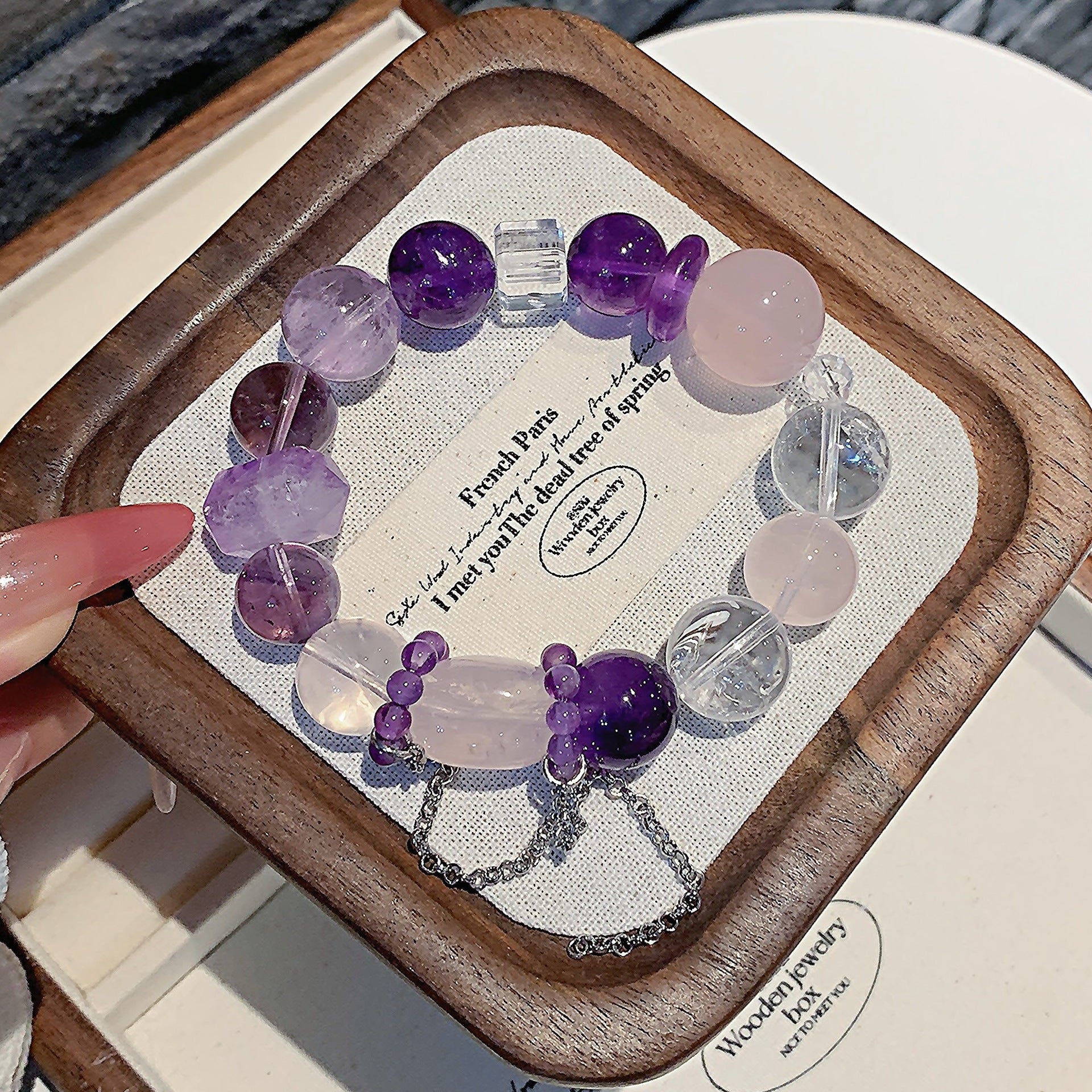 Natural Amethyst with White Phantom Pink crystal DIY Original Minimalist Style Crystal Chain Wholesale Crystal Bracelets