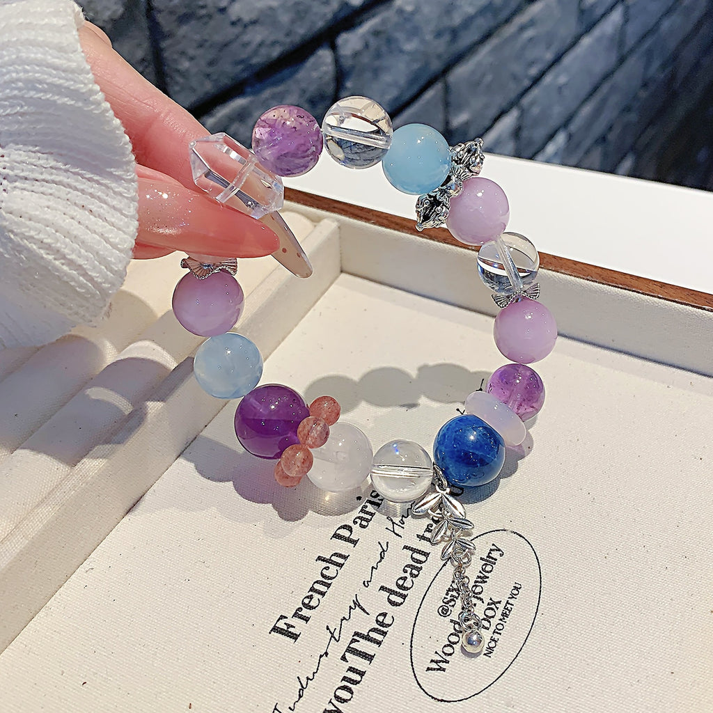 Natural Aquamarine Crystal Bracelet Colorful Multi-Gem Crystal Bracelet Unique Design Bracelet diy Crystal Chain