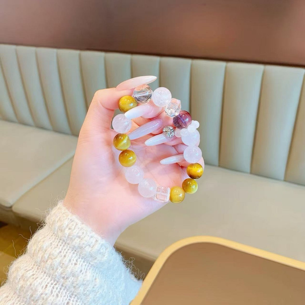 Natural Gold Tiger Eye Matching White Phantom Single Circle Bracelet Original Design Natural Crystal Bracelet Golden Tiger Eye Bracelet