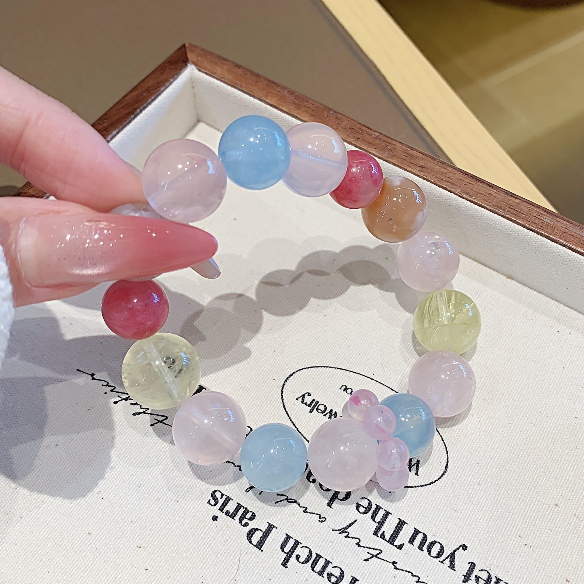 Natural Multi-Gemstone Crystal Bracelet Original Design Single Circle Large Crystal Beaded Bracelet Rose Quartz Multi-Gemstone Bracelet