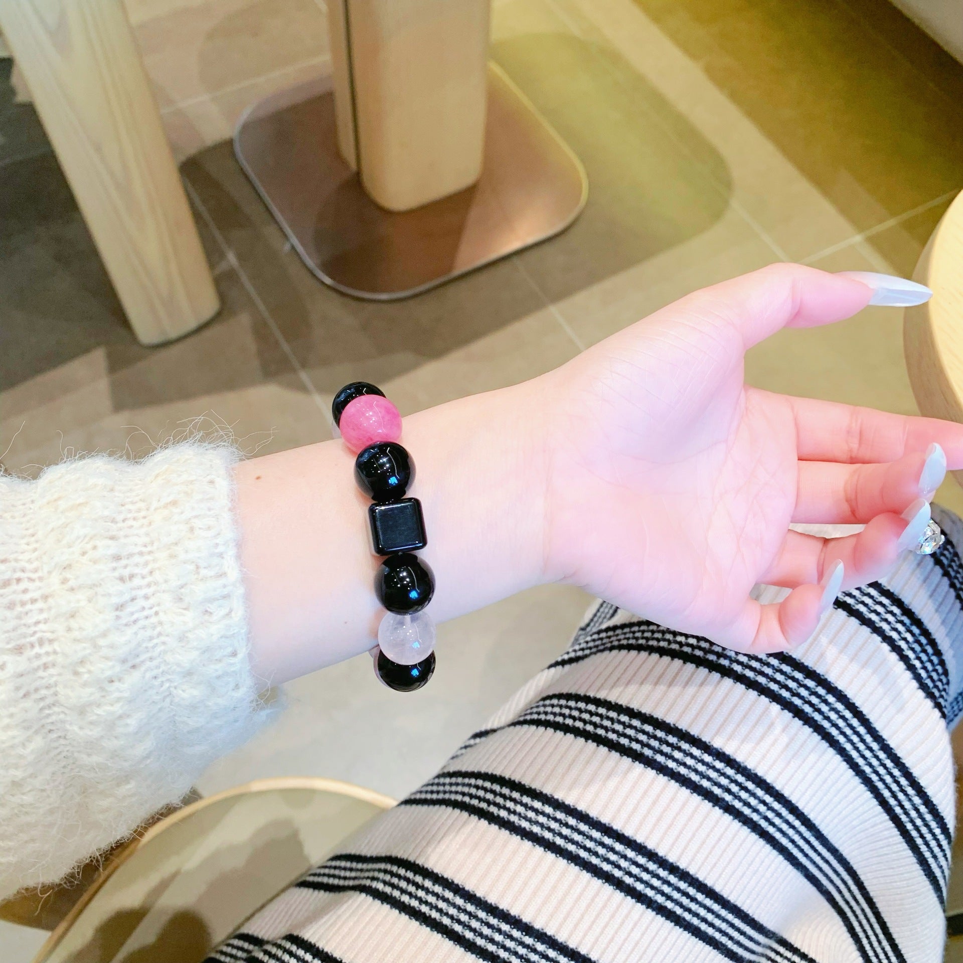 Natural Multi-Gemstone Crystal Stone Bracelet Spliced Geometric Original Design Moonlight Bracelet Natural Pink Crystal Bracelet