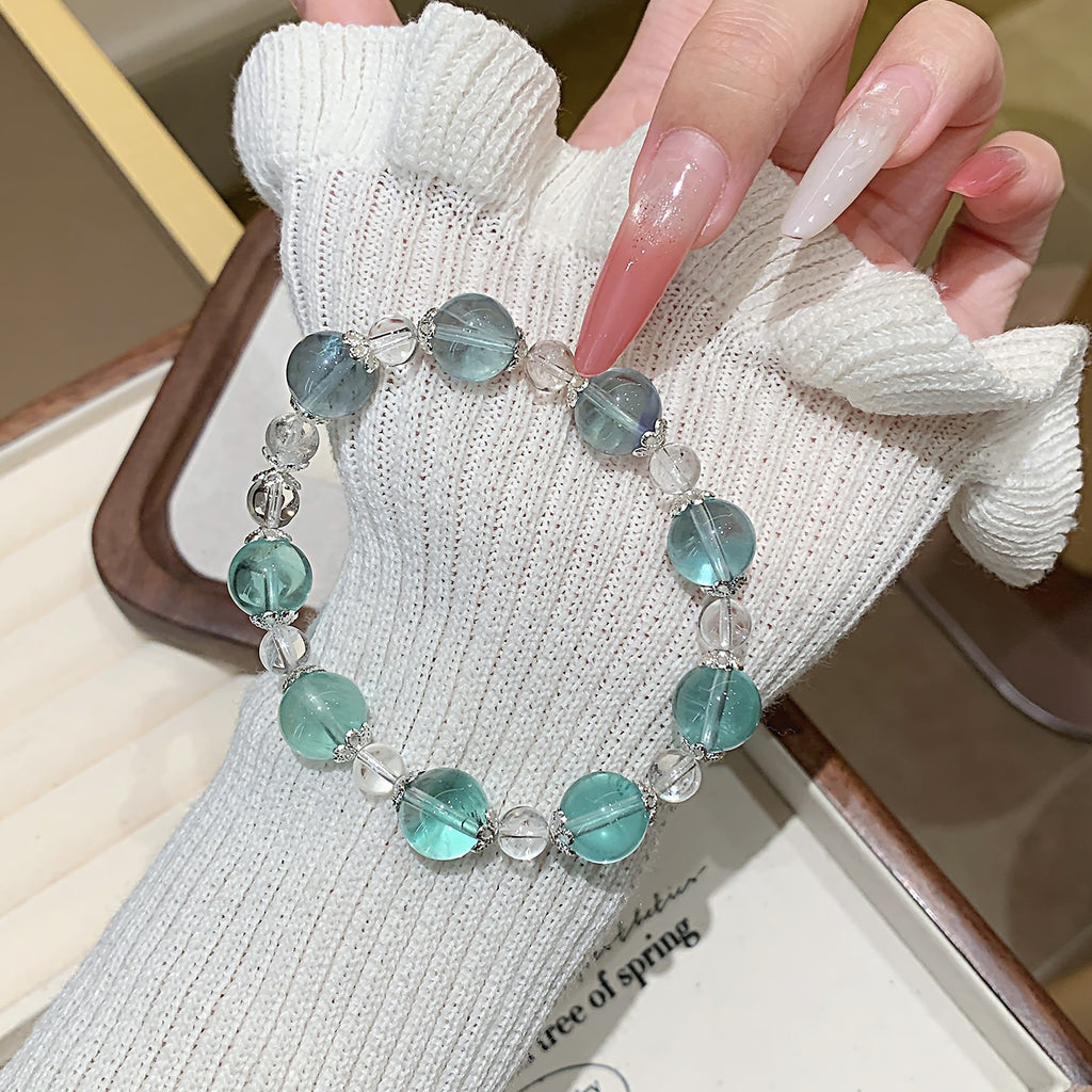 Natural Crystal Green Fluorite Bracelet Jewelry Handmade Beaded Natural Crystal Bracelet Crystal Bracelet Factory Ketang