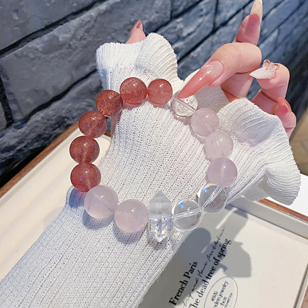 Natural Strawberry Crystal Bracelet Women's Light Luxury Sweet Niche Design Crystal Bracelet Peach Blossom Fortune Crystal Bracelet
