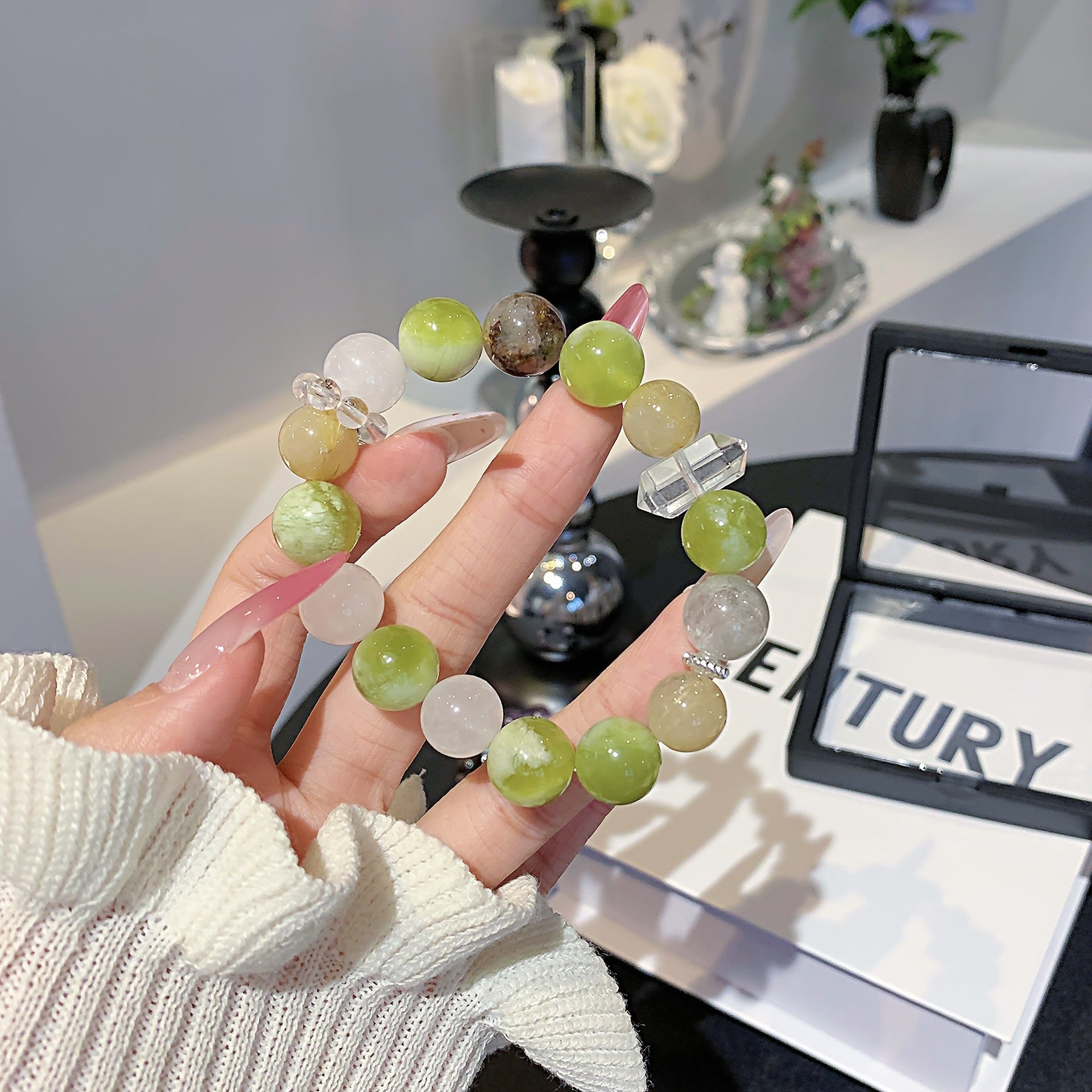 Natural Xiuyan Jade Yellow Crystal Milky White Crystal Spliced Bracelet Fashion Beaded Fresh Simple Bracelet Crystal Bracelet