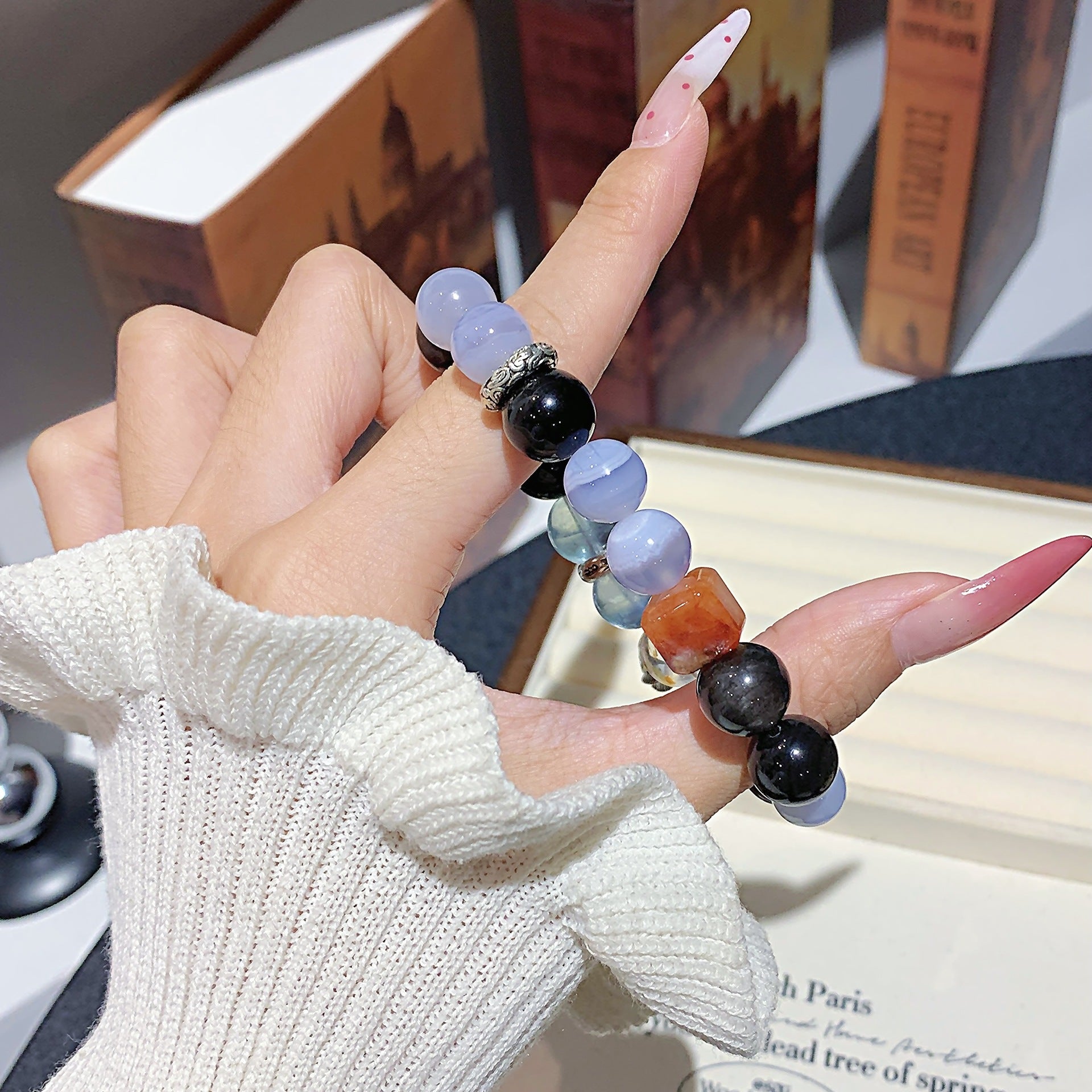 Natural Blue Agate Crystal Hand Jewelry Cross-border Hot-Selling Light Luxury Crystal Bracelet diy Multi-Gemstone Crystal Bracelet