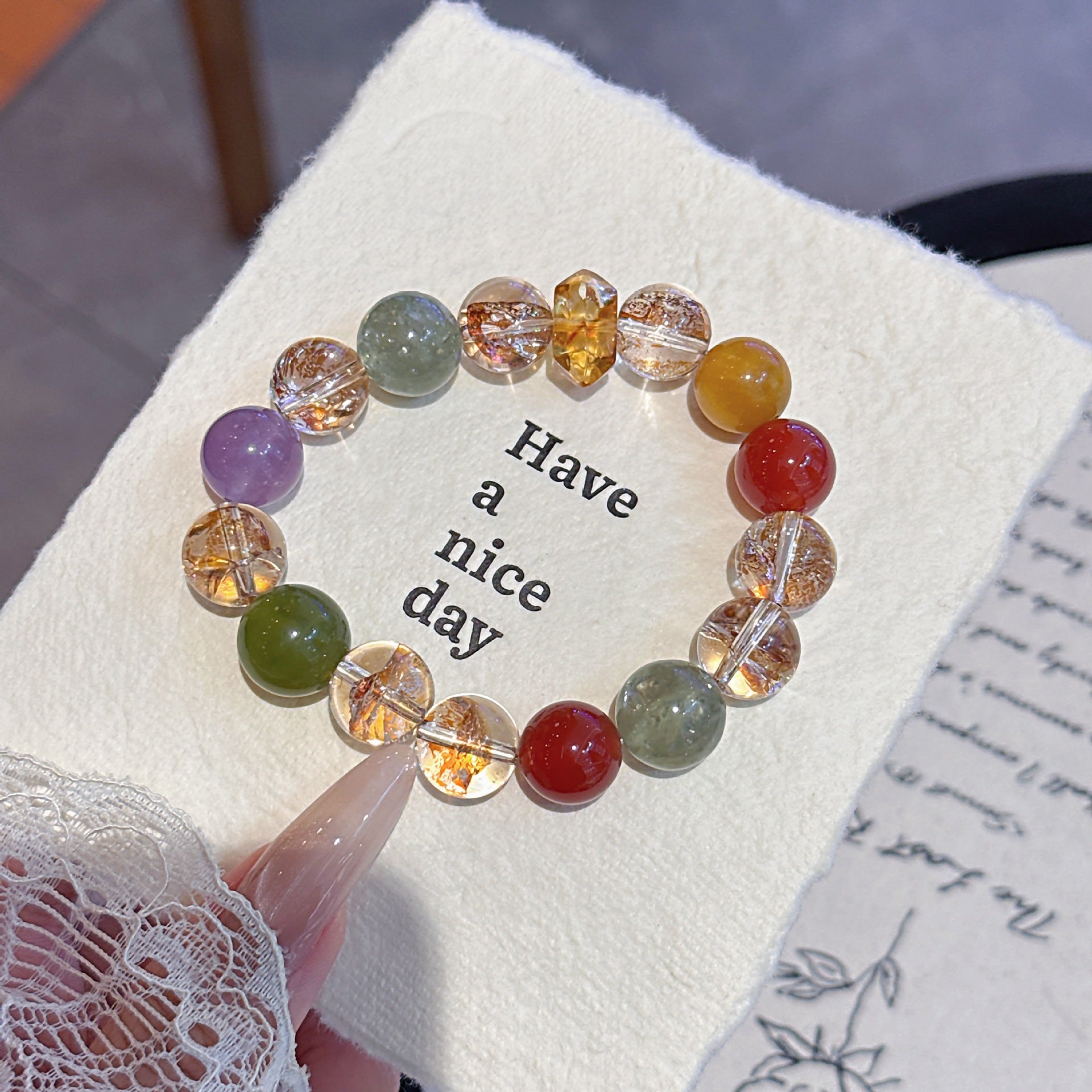 Natural Crystal Multi-Gem Bracelet Original Design Gold Foil Explosion Fashion Bracelet Wholesale Natural Crystal Bracelet