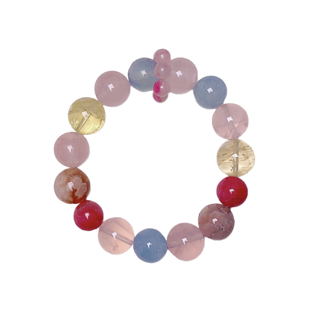 Natural Multi-Gemstone Crystal Bracelet Original Design Single Circle Large Crystal Beaded Bracelet Rose Quartz Multi-Gemstone Bracelet