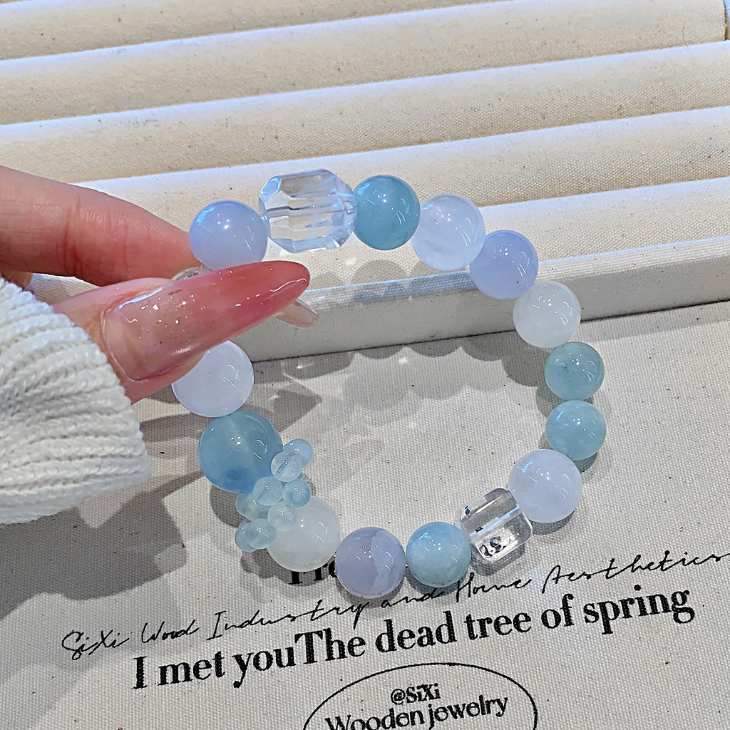 Natural Aquamarine Bracelet White Ghost Women's Single Circle diy Bracelet Gift for Best Friend's Birthday Jewelry Bracelet