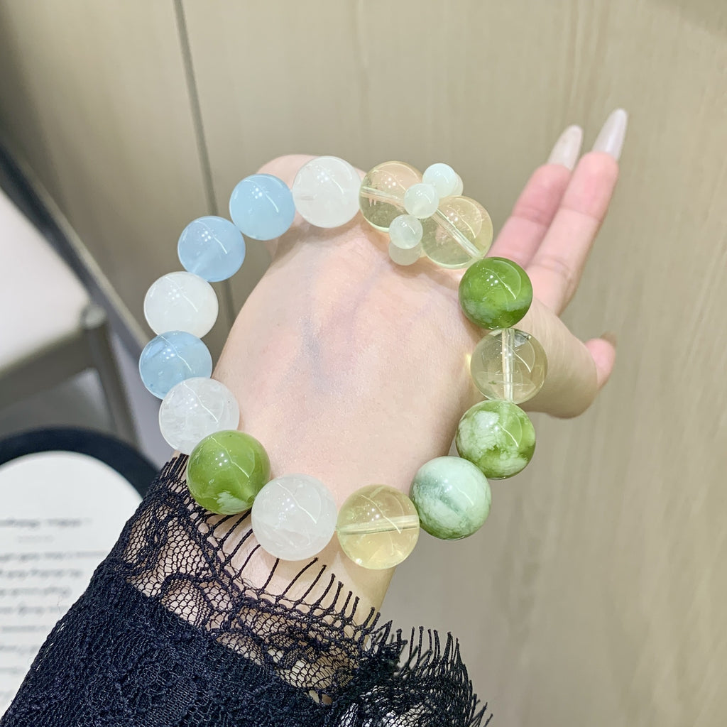 Ocean Moonlight Floating Light Green Grape Milk Cap Bracelet Aquamarine with White Phantom Crystal Bracelet Crystal Bracelet