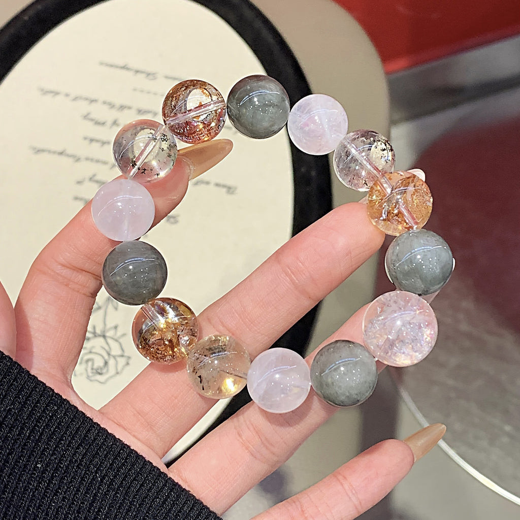 【North Sea Forest Island】Natural Gold Leaf Explosion Crystal Hand Jewelry String Whitening Versatile White Ghost White Crystal Bracelet