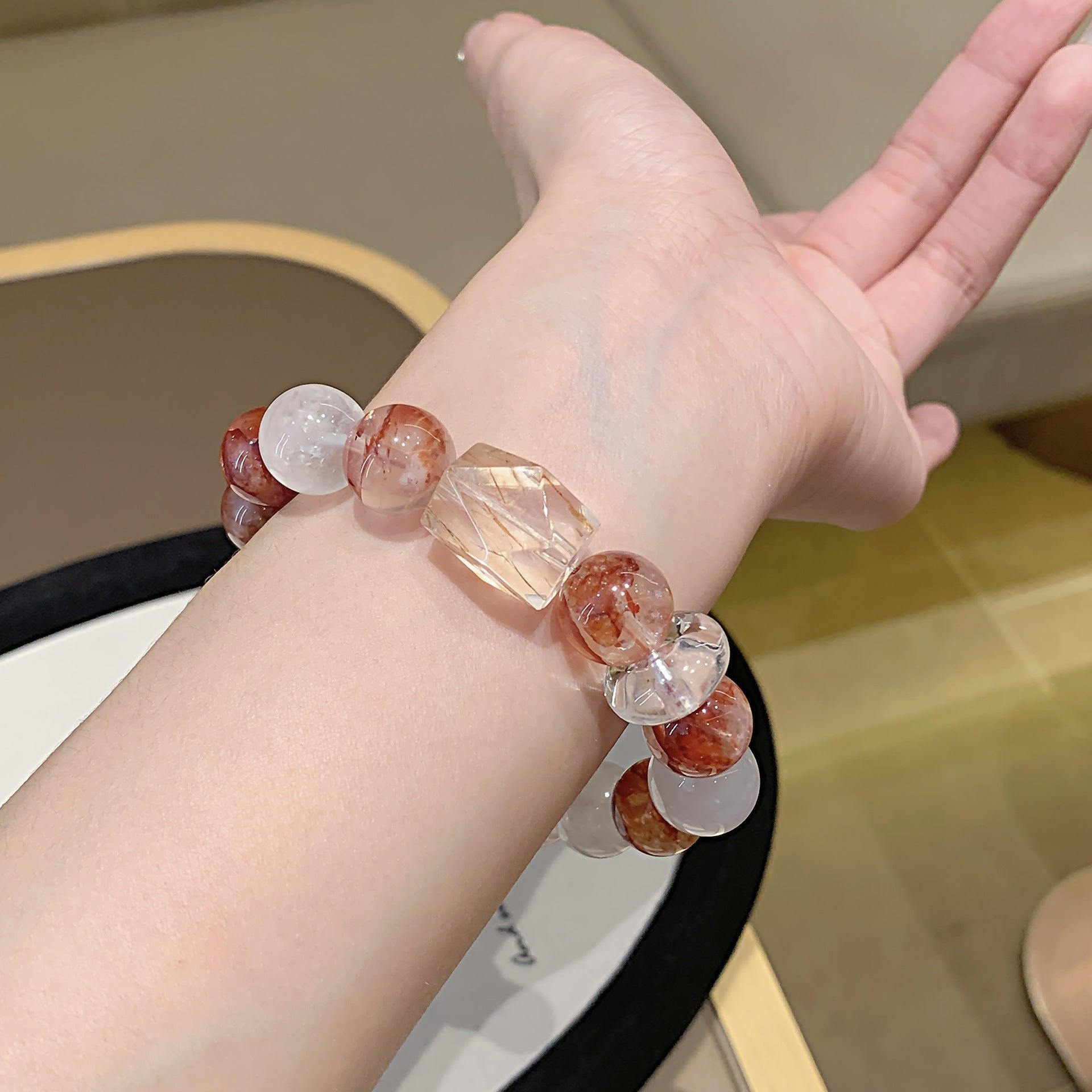 Original Natural Dopamine Crystal Multi-Gemstone Bracelet Light Luxury Versatile New Autumn Hand Accessories Red Gum Flower Bracelet