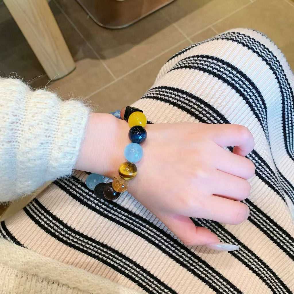 Internet Celebrity Style Natural Crystal Bracelet Lucky Yellow Tower Crystal Red Glue Flower Tiger Eye Stone Beaded Simple High-End Bracelet