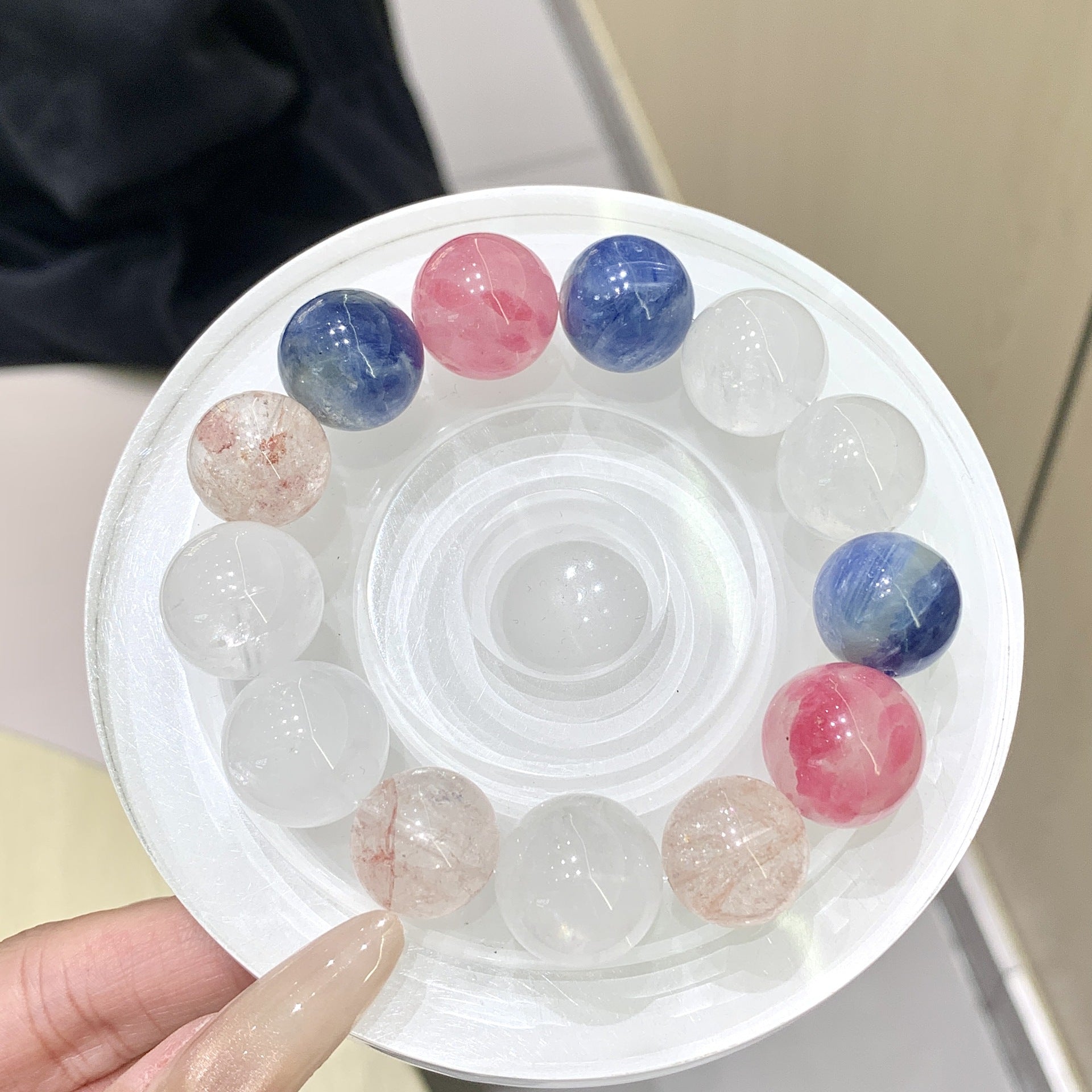 Macaron Color Series Pink Crystal with Pink Assai Milk White Crystal DIY Simple and Versatile Hand Jewelry String Crystal Bracelet