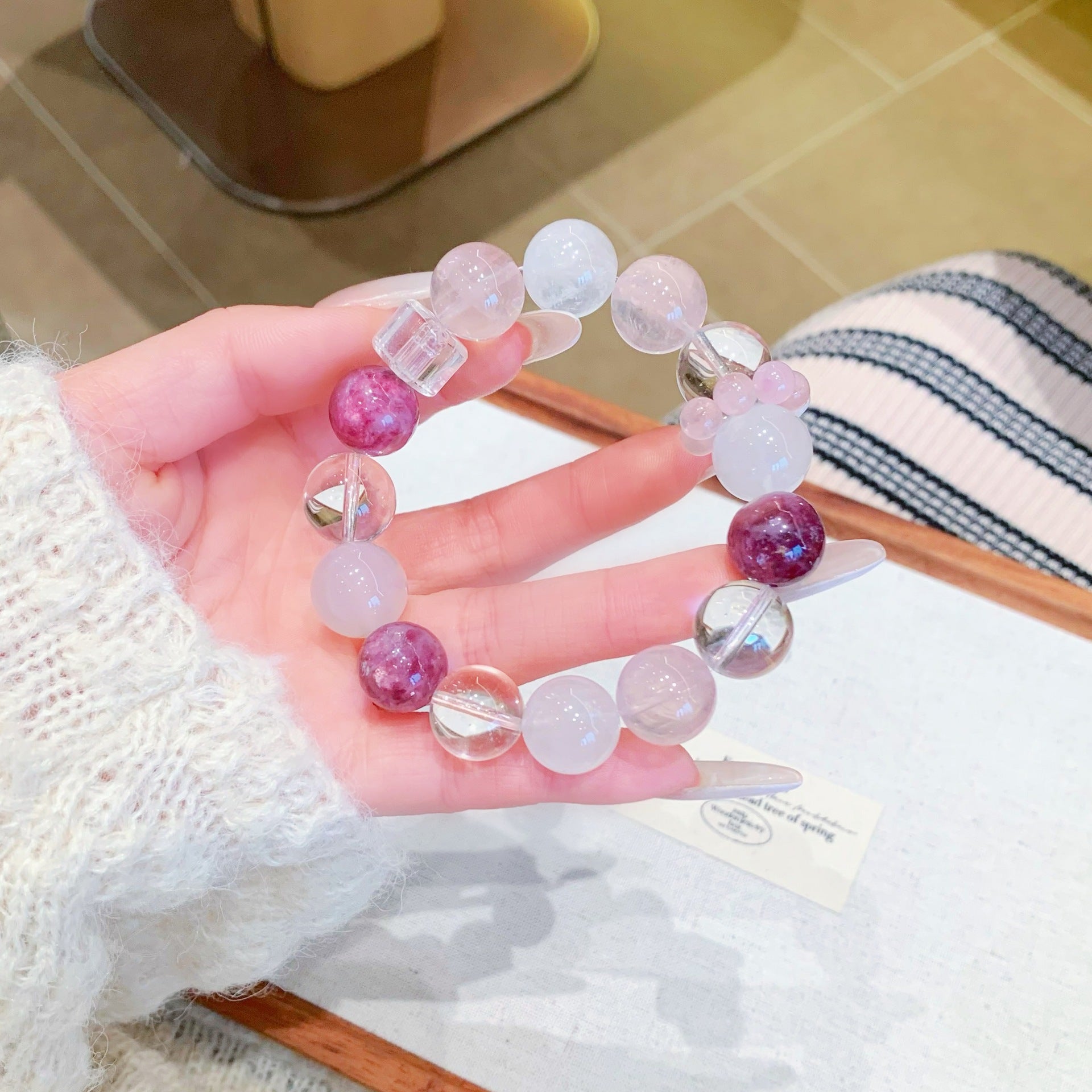 Natural pink crystal paired with white crystal bracelet Original Design New Crystal Bracelet Directly Supplied by Manufacturer Bracelet