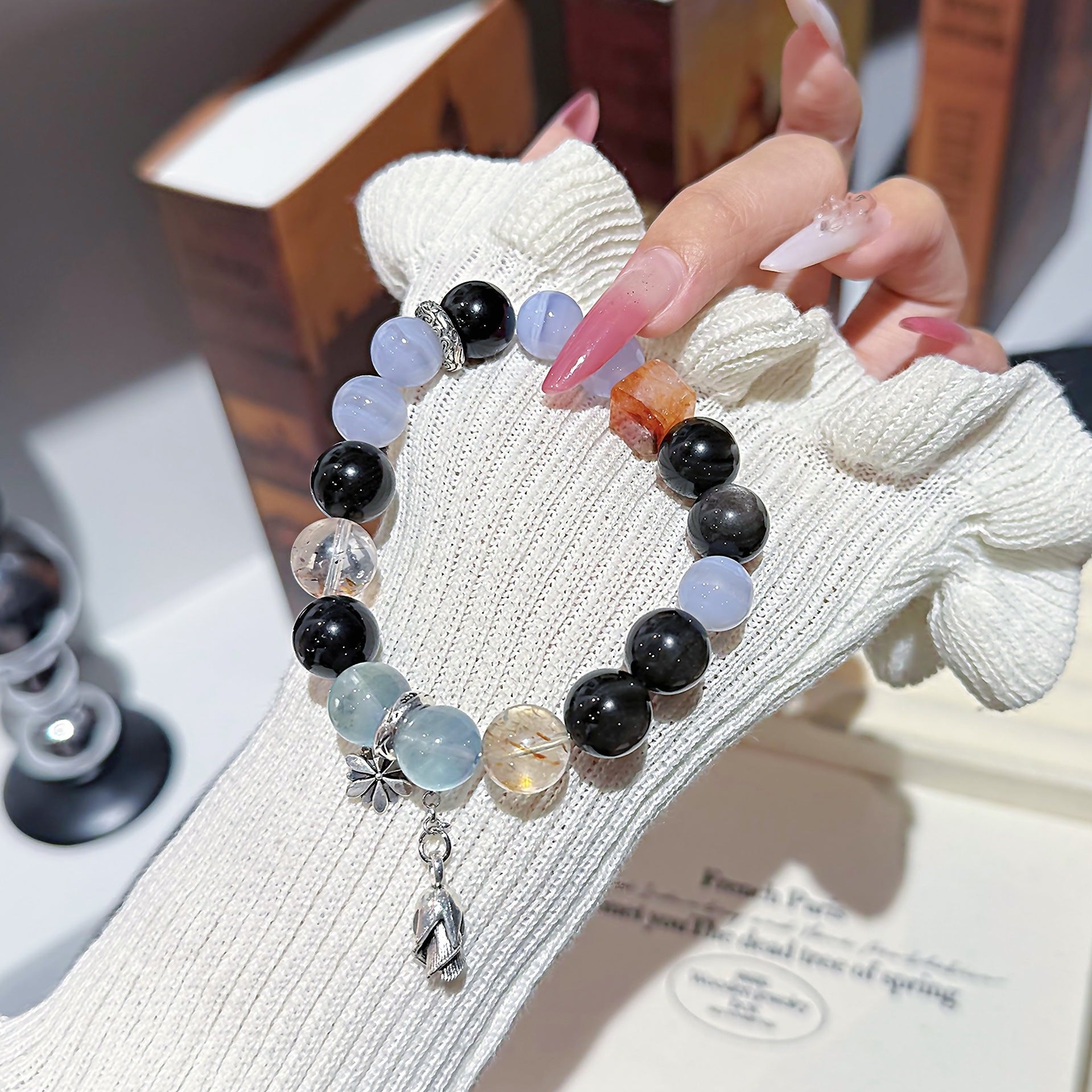 Natural Blue Agate Crystal Hand Jewelry Cross-border Hot-Selling Light Luxury Crystal Bracelet diy Multi-Gemstone Crystal Bracelet